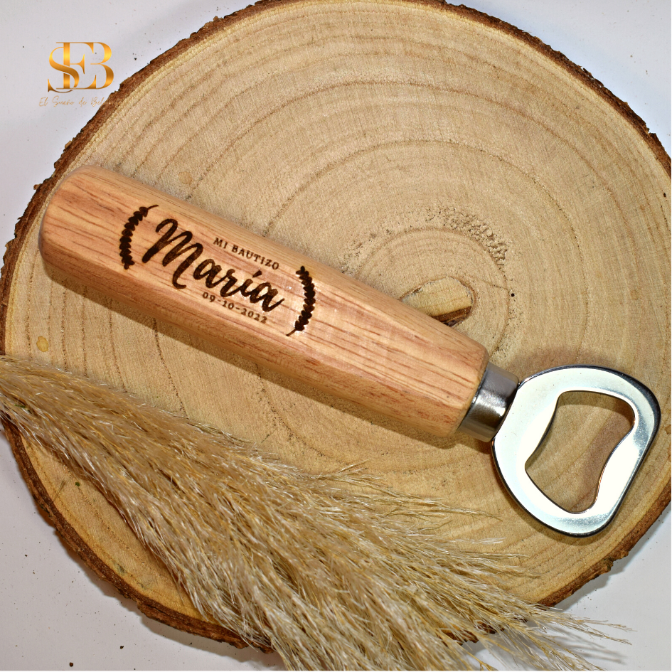 Abridor de madera personalizado para invitados de boda, vista 6 - El Sueño de Belmonte