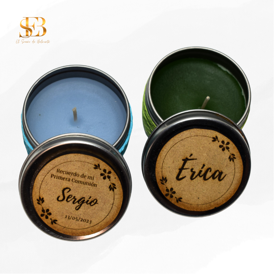 Vela aromática personalizada con chapa de madera grabada, regalo para bodas y bautizos - El Sueño de Belmonte