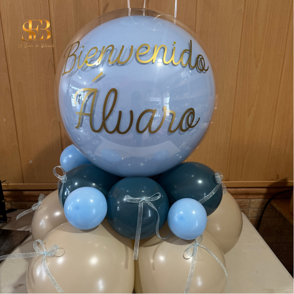Bouquet de globos pequeño personalizado – con globo burbuja y lazos