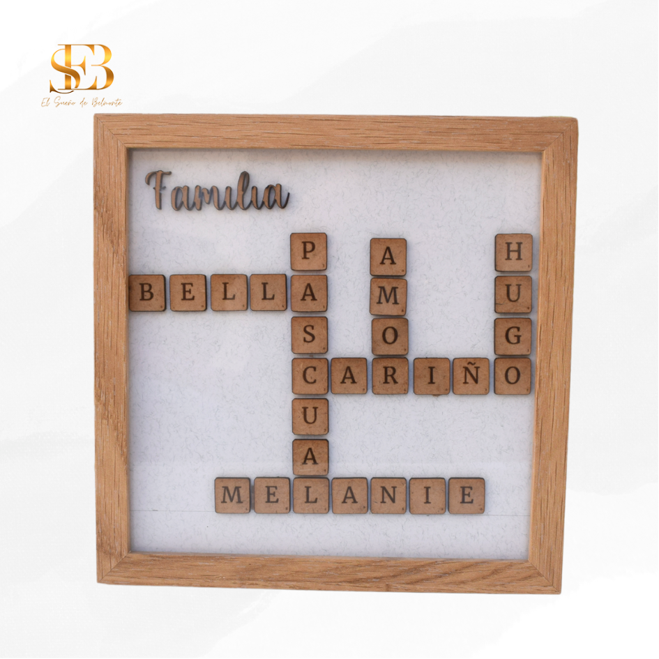 Cuadro Scrabble personalizado en madera natural o blanco - El Sueño de Belmonte