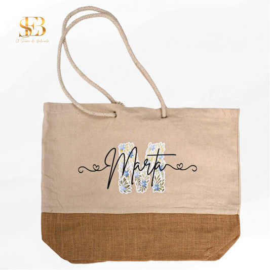 Bolso personalizado Ametsa en algodón y yute para playa y regalo de invitados - El Sueño de Belmonte