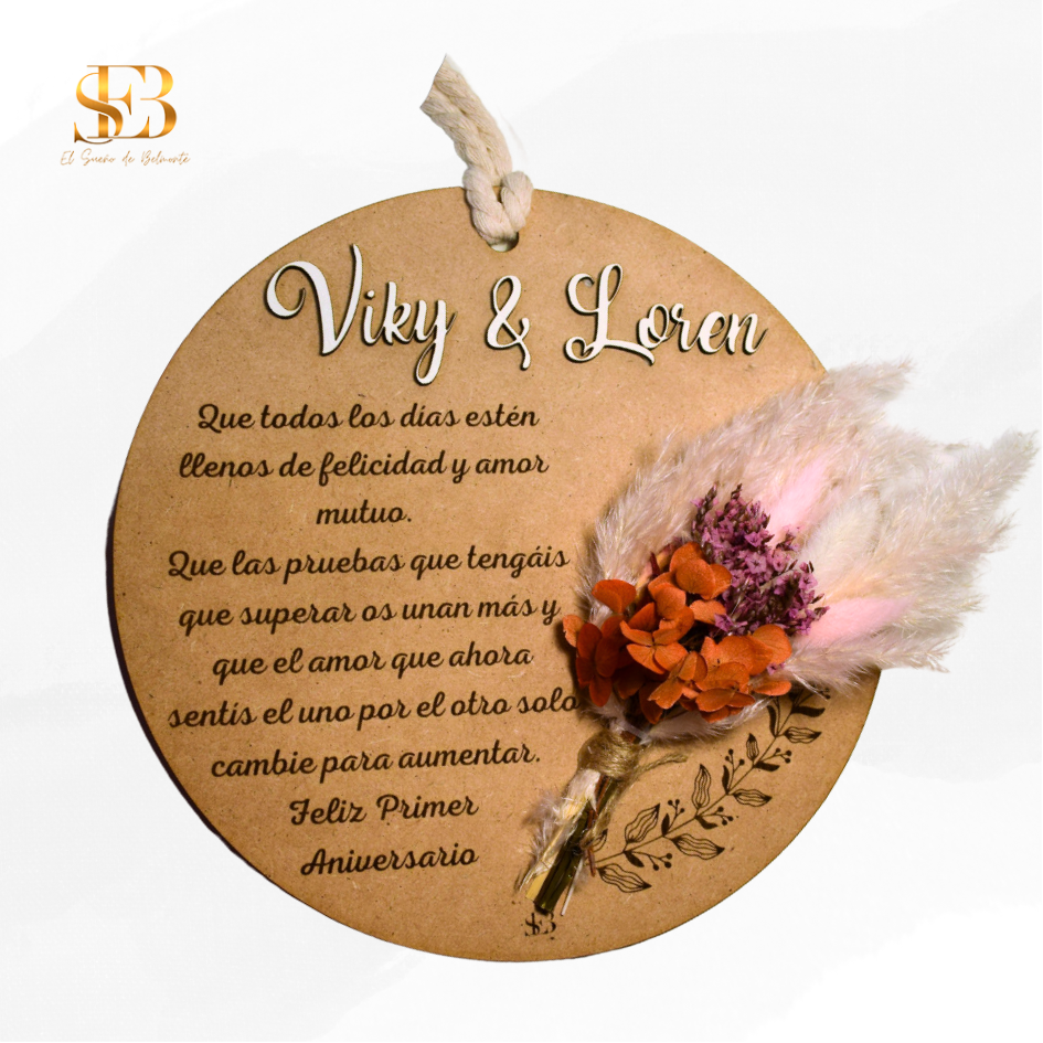 Placa personalizada Somni con flores preservadas - El Sueño de Belmonte