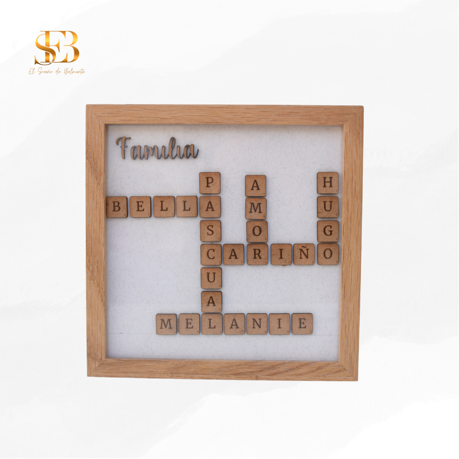 Cuadro Scrabble personalizado con nombres de familia - El Sueño de Belmonte