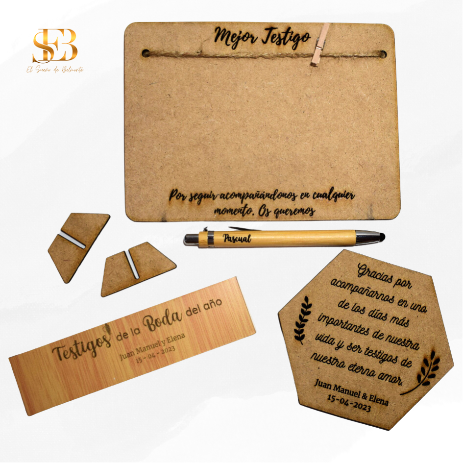 Pack Testigo personalizado para agradecer a los testigos de boda - El Sueño de Belmonte