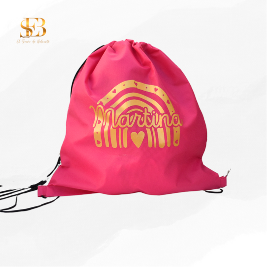 Mochila de cuerdas personalizada con vinilo de colores - regalo para eventos y niños - El Sueño de Belmonte