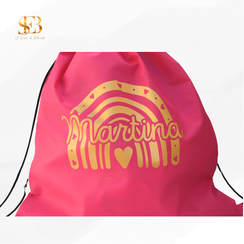 Mochila de cuerdas personalizada con vinilo de colores - regalo para eventos y niños - El Sueño de Belmonte