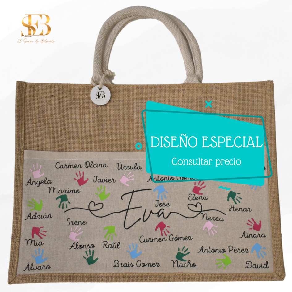 Bolso Deniz en canvas y yute personalizado, vista lateral - El Sueño de Belmonte