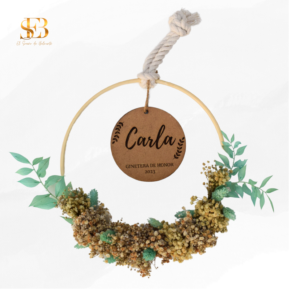 Corona floral personalizada María con flores preservadas - regalo para madres - El Sueño de Belmonte