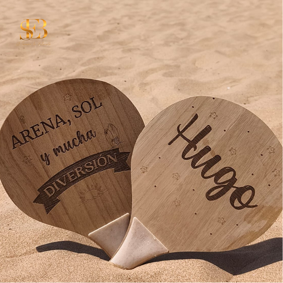 Palas de playa personalizadas en madera con grabado láser para regalo de verano - El Sueño de Belmonte