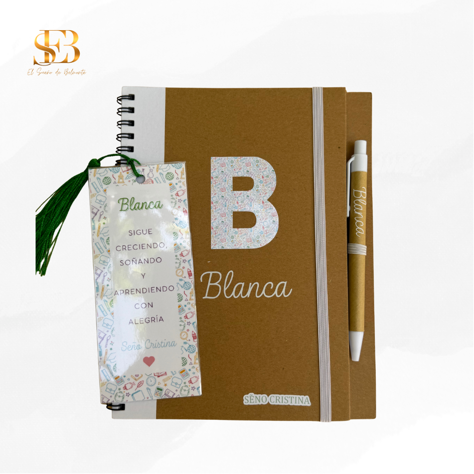 Libreta con bolígrafo personalizada para bodas y comuniones, vista 1 - El Sueño de Belmonte