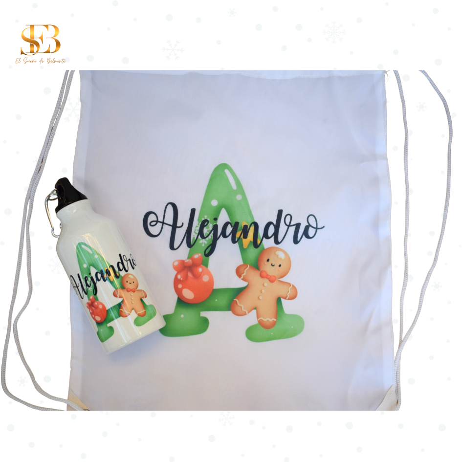 Pack Navidad personalizado con botella y mochila, regalo económico - El Sueño de Belmonte
