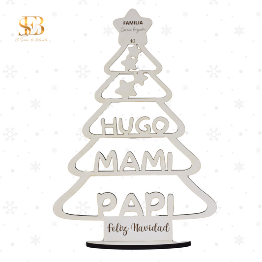 Árbol de Navidad familiar en madera personalizado con nombres - El Sueño de Belmonte