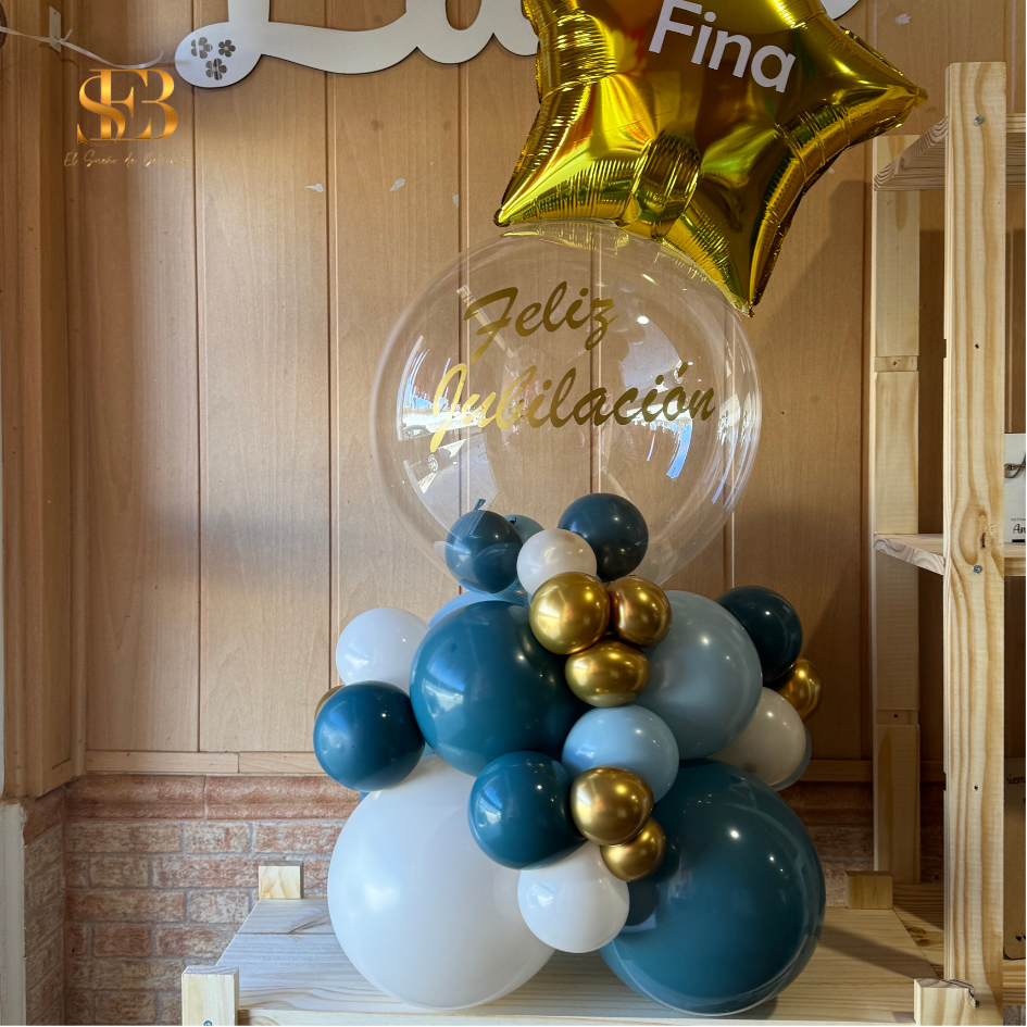 Bouquet de globos mediano personalizado con globo burbuja y estrella - El Sueño de Belmonte