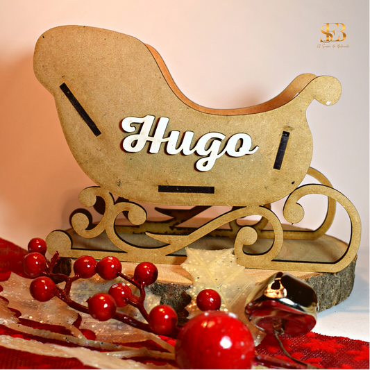 Trineo de Navidad Personalizado en Madera con nombre grabado – El Sueño de Belmonte
