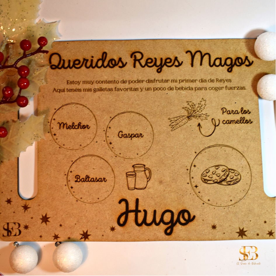 Bandeja Navideña Personalizada en Madera para Papá Noel y Reyes – El Sueño de Belmonte