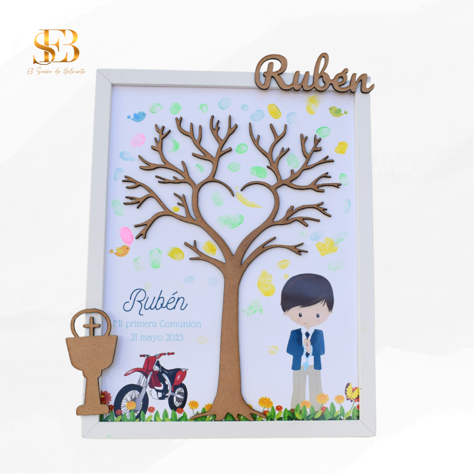 Árbol de Huellas personalizado con marco blanco - El Sueño de Belmonte