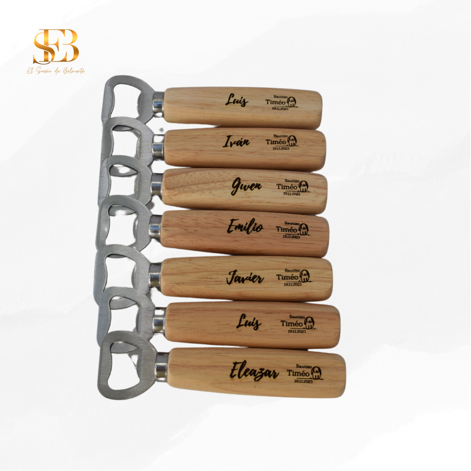 Abridor de madera personalizado para invitados de boda, vista 4 - El Sueño de Belmonte
