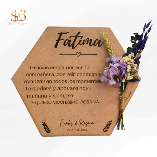 Plaquita Droom personalizada con flores preservadas – El Sueño de Belmonte