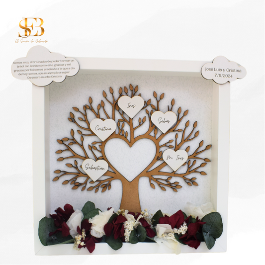 Marco Árbol Familiar personalizado en madera con flores preservadas - regalo para el Día de la Madre - El Sueño de Belmonte
