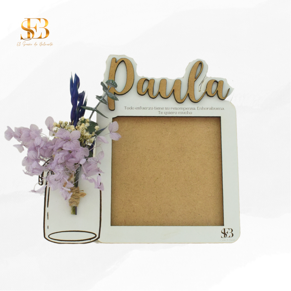 Portafotos de flores personalizado con flores preservadas - regalo cumpleaños y aniversarios - El Sueño de Belmonte