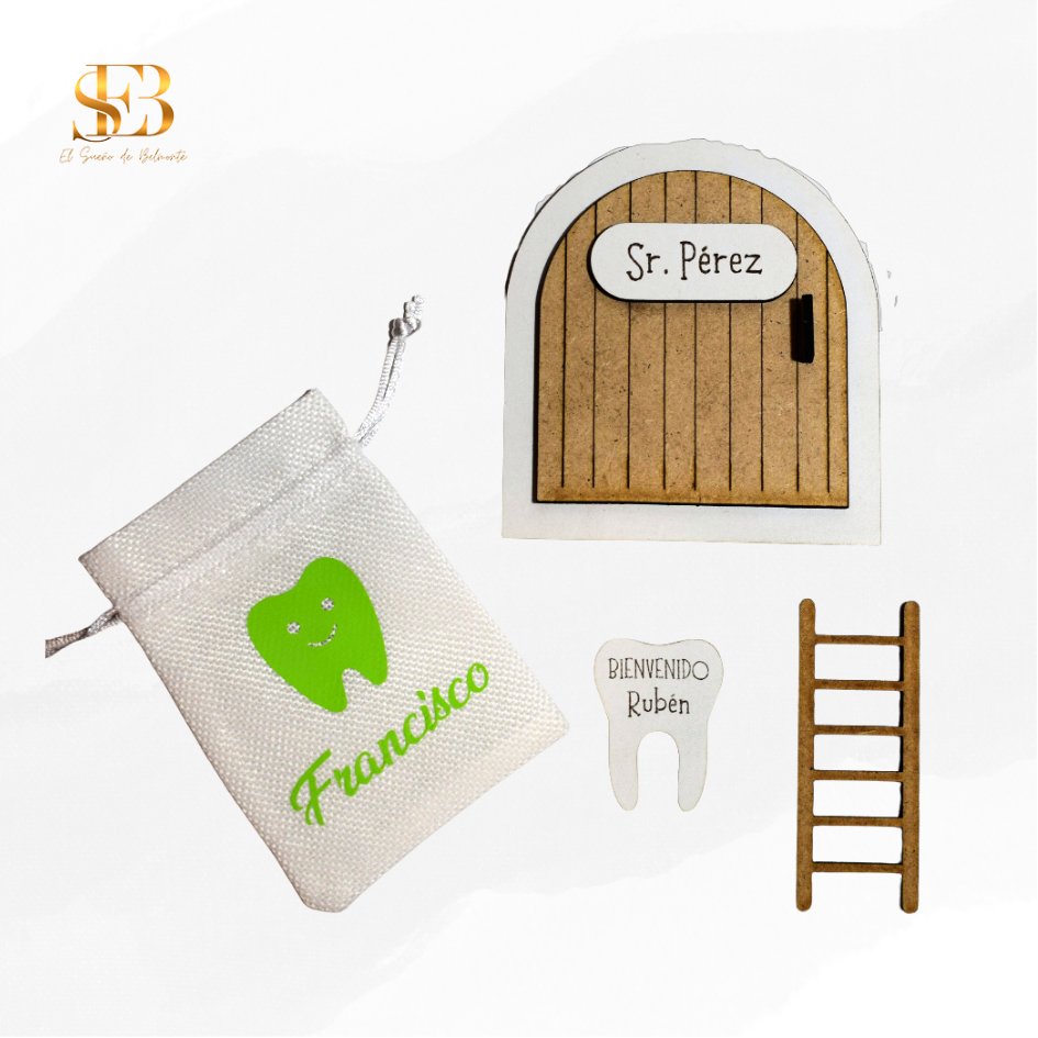 Kit de Ratoncito Pérez personalizado en madera - regalo para la caída del primer diente - El Sueño de Belmonte