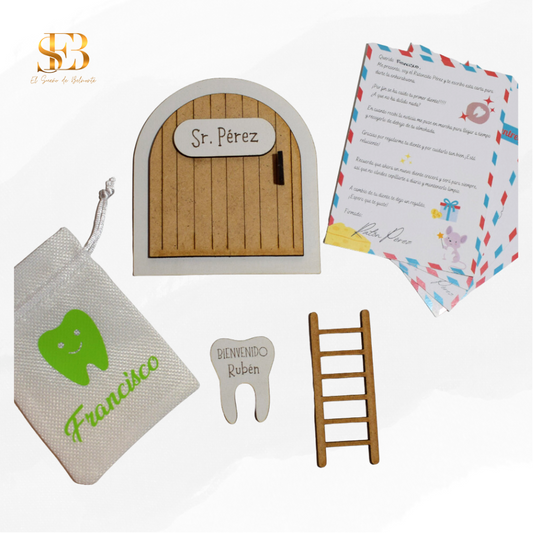 Kit de Ratoncito Pérez personalizado en madera - regalo para la caída del primer diente - El Sueño de Belmonte