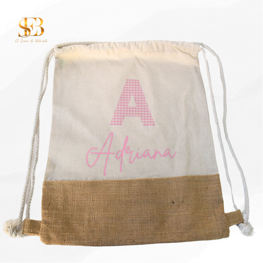 Mochila de cuerdas de yute personalizada para bodas y comuniones - El Sueño de Belmonte