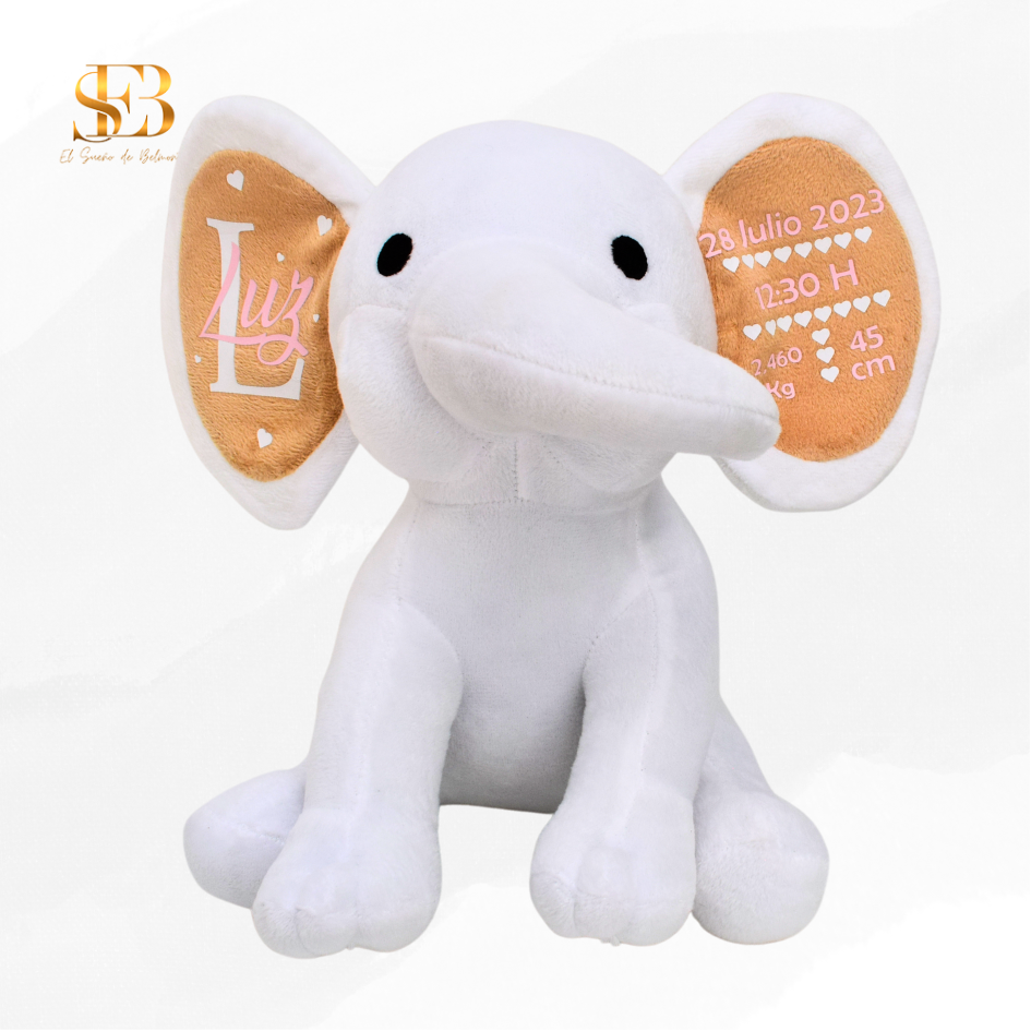 Peluche de Elefante Natalicio personalizado con datos de nacimiento – El Sueño de Belmonte