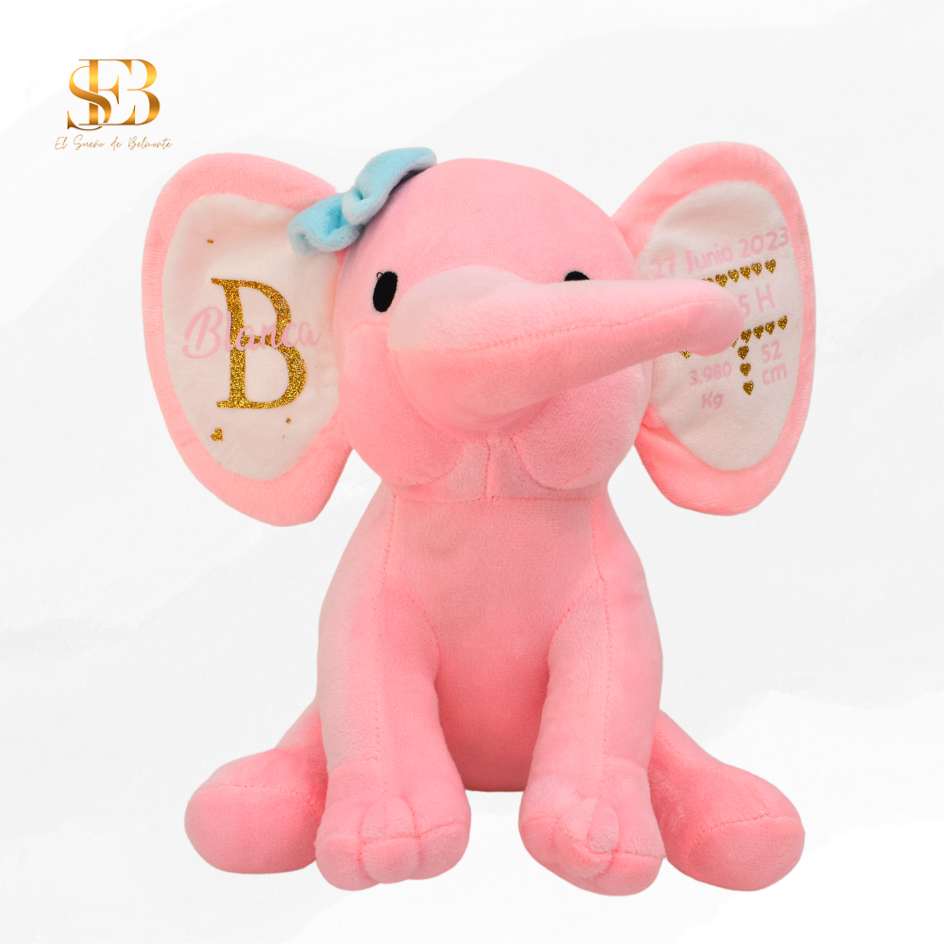 Peluche de Elefante Natalicio personalizado con datos de nacimiento – El Sueño de Belmonte