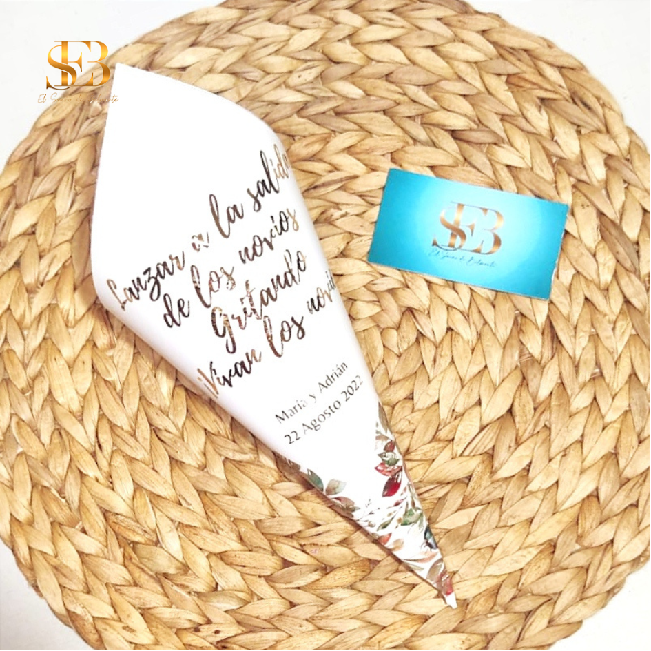 Conos Unelma personalizados para arroz y confeti de boda - El Sueño de Belmonte