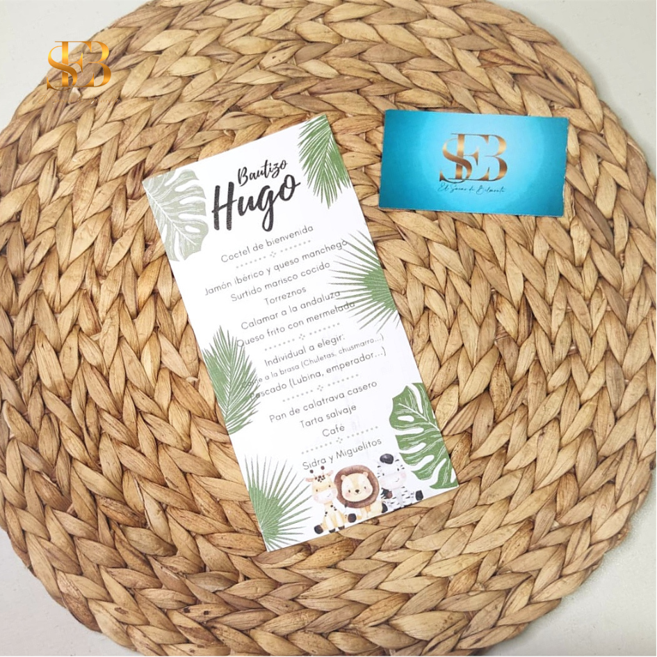 Minuta personalizada en cartulina para bodas y celebraciones - El Sueño de Belmonte