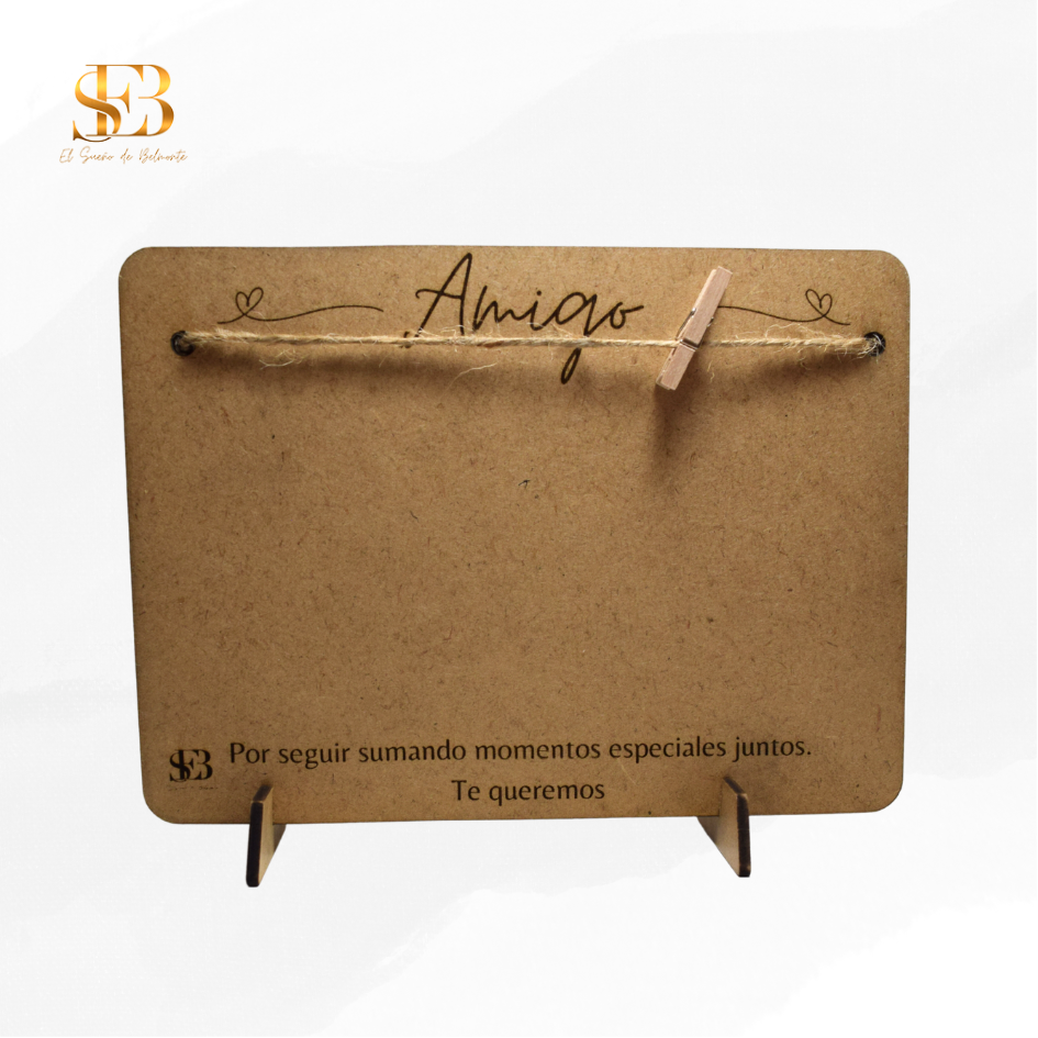 Portafotos Somnium personalizado en madera grabada a láser - regalo para bodas y aniversarios - El Sueño de Belmonte
