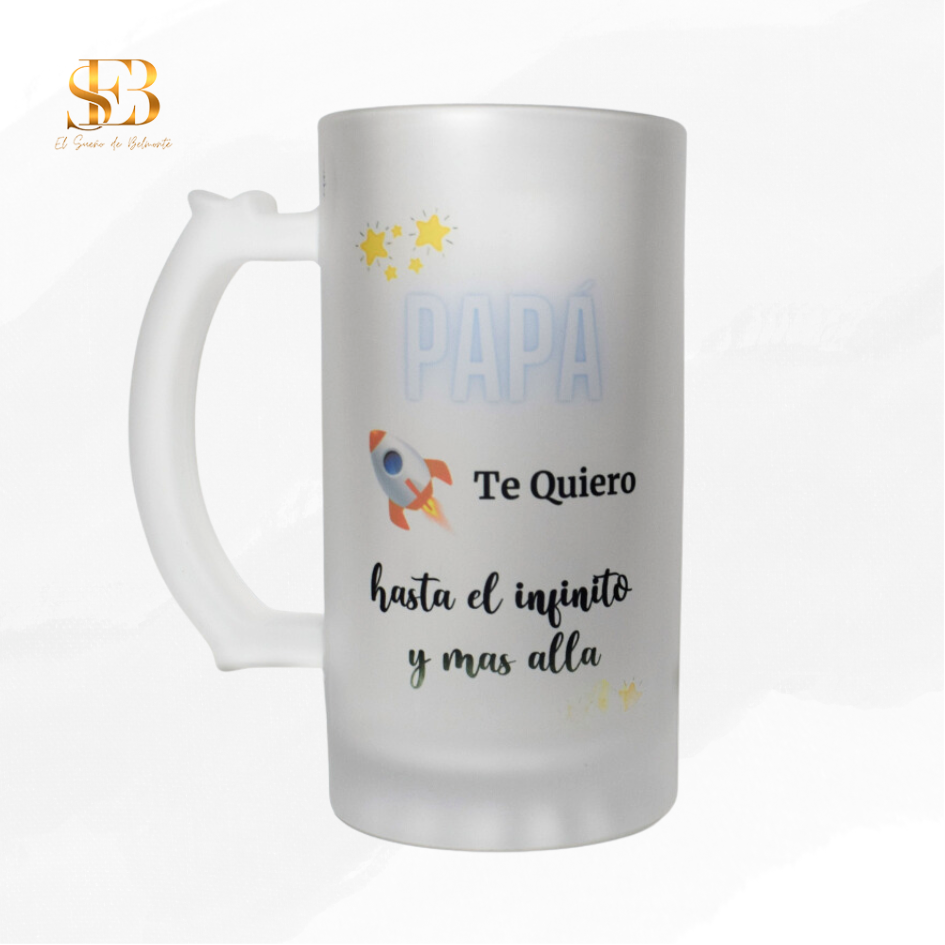 Jarra de cerveza personalizada en cristal esmerilado para regalo - El Sueño de Belmonte