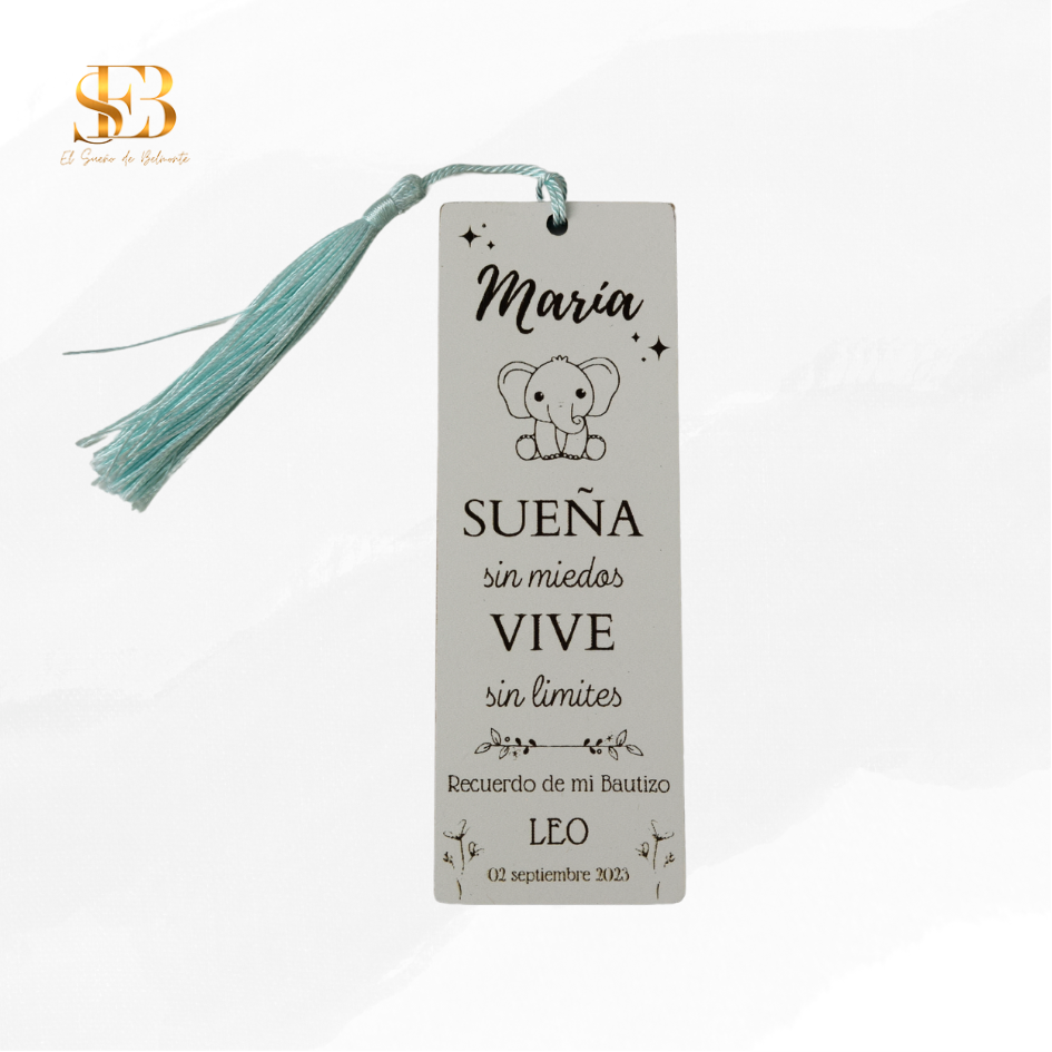 Marcapáginas de madera personalizado para bodas y comuniones, vista 2 - El Sueño de Belmonte