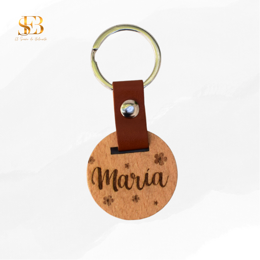 Llavero de madera con enganche de cuero, regalo para invitados de boda - El Sueño de Belmonte