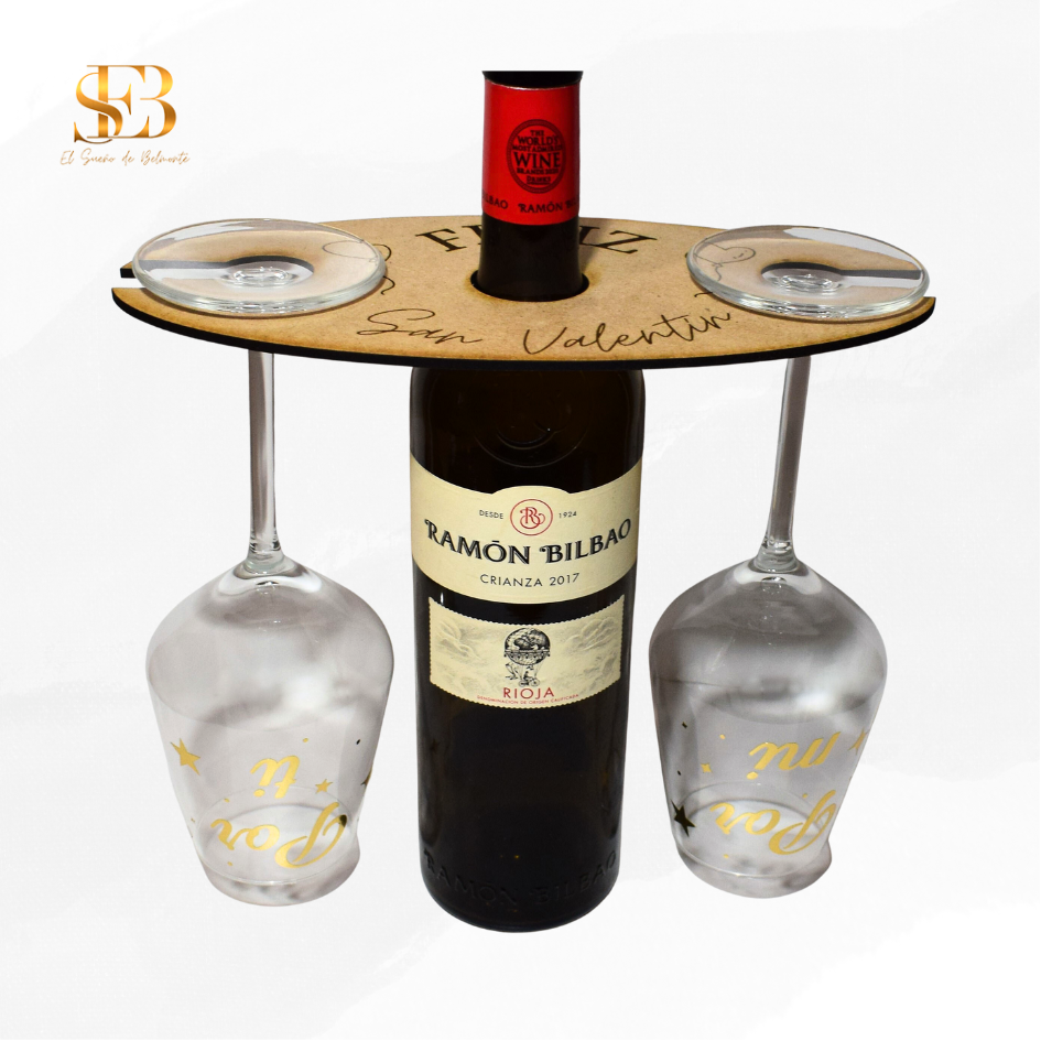 Soporte para copas y vino personalizado en madera MDF - El Sueño de Belmonte