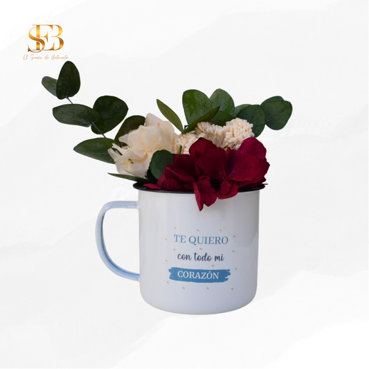 Taza personalizada retro Flores Eternas con flores preservadas para regalo - El Sueño de Belmonte