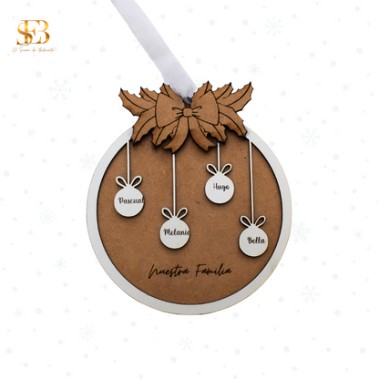 Bola de navidad de madera para toda la familia personalizado con los nombres de cada familiar