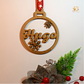 Bola navidad, adorno navideño personalizado de madera con copos de nieve.