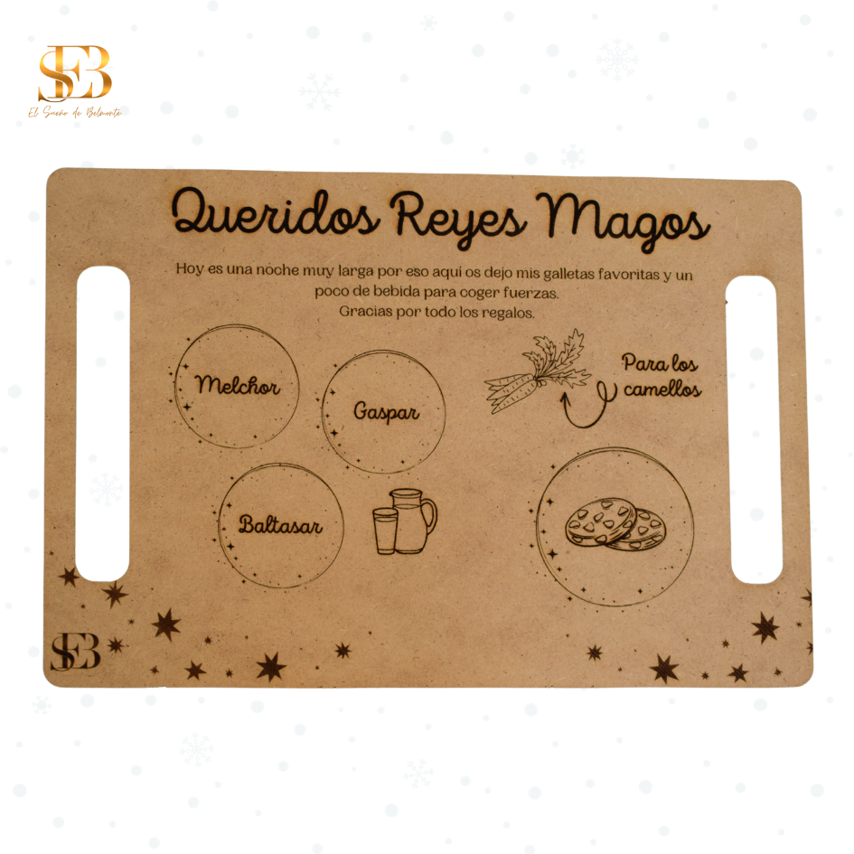 Bandeja de madera de forma circular o rectangular para papa noel o reyes magos y personalizadas. 