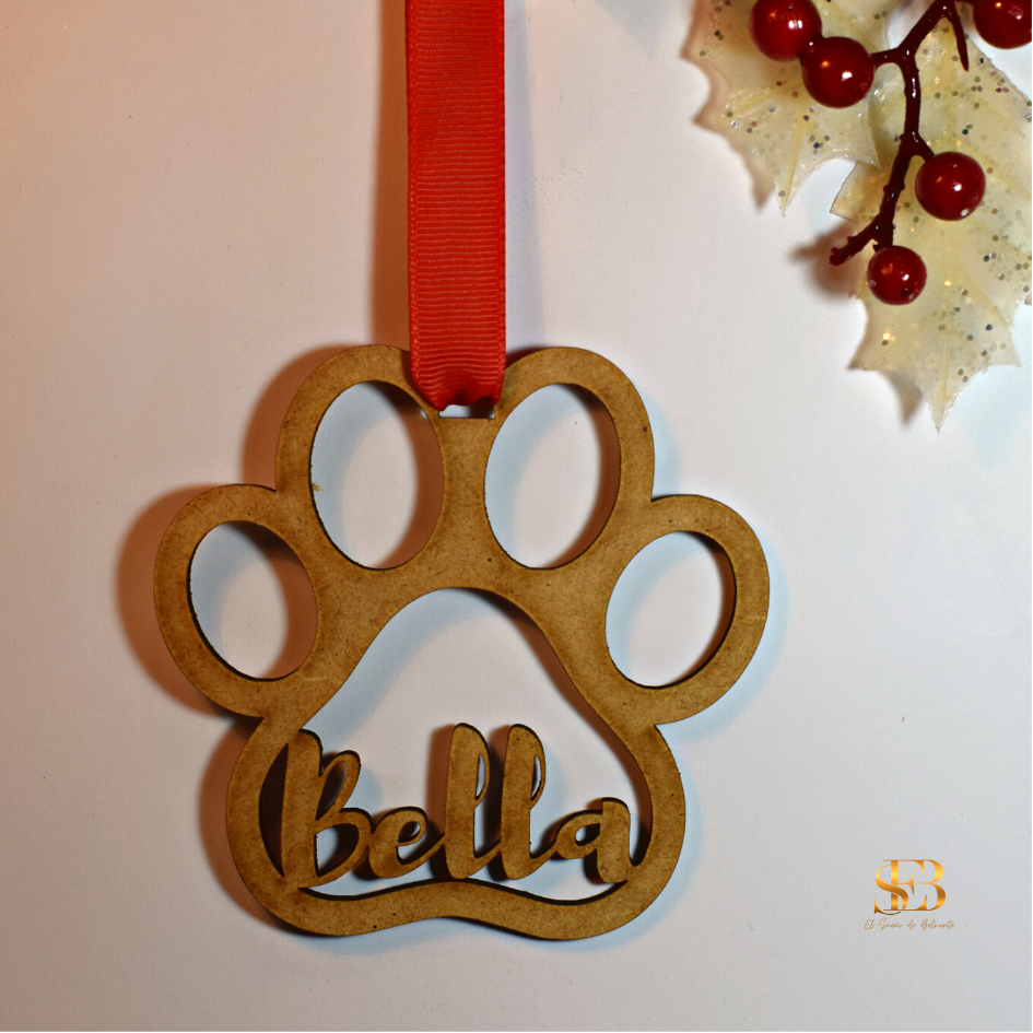 Adorno de Navidad huella de perro personalizado en madera - El Sueño de Belmonte