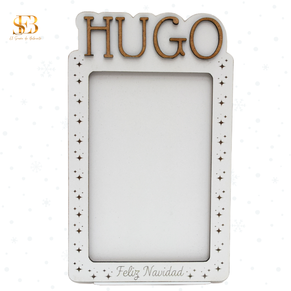 Portafotos navideño personalizado Recuerdos en madera lacada blanca - El Sueño de Belmonte