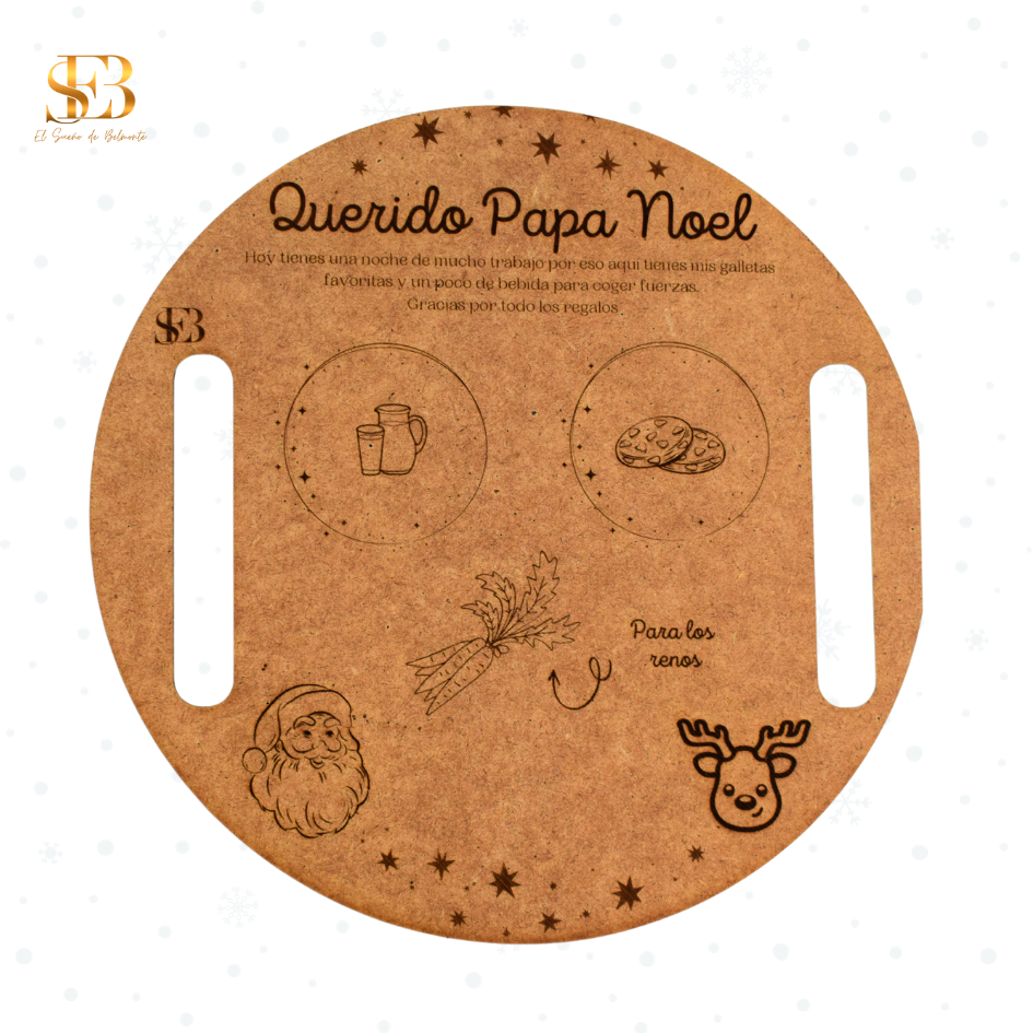 Bandeja de madera de forma circular o rectangular para papa noel o reyes magos y personalizadas. 