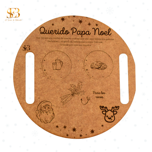 Bandeja de madera de forma circular o rectangular para papa noel o reyes magos y personalizadas. 