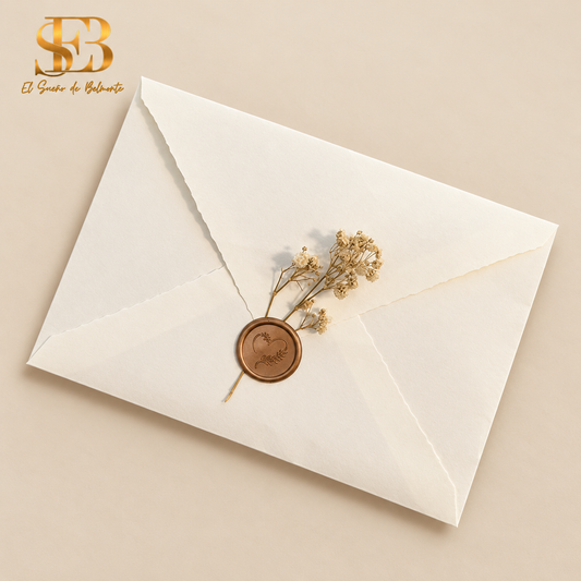 Carta secreta personalizada en madera, sobre sellado con lacre y flores secas - El Sueño de Belmonte