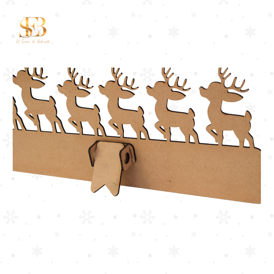 Cartel navideño de renos en madera personalizado, bienvenida de Navidad - El Sueño de Belmonte