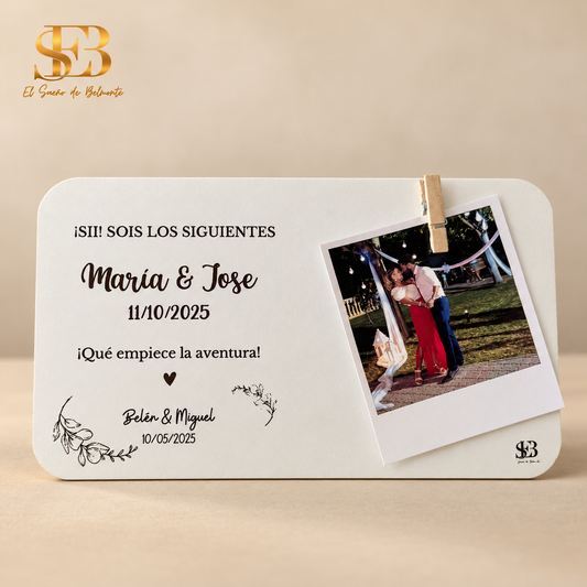 Portafotos Sois los Siguientes personalizado con foto polaroid y nombres de boda - regalo de boda - El Sueño de Belmonte